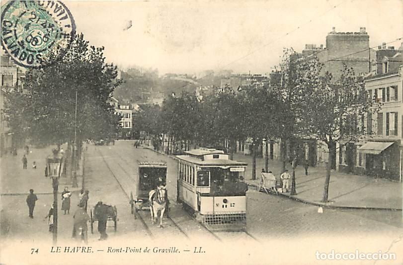 Cartoline: France - 76 - Le Havre - Ront Pont de Graville - Anim&eacute;e - Tramway - Oblit&eacute;ration ronde de 1906 - CPA