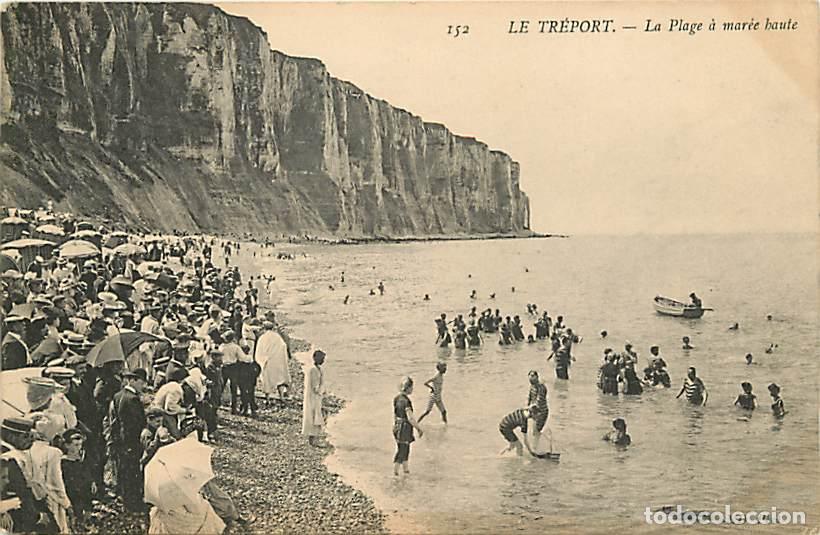 Postkarten: France - 76 - Le Tr&eacute;port - La Plage &agrave; mar&eacute;e haute - Anim&eacute;e - Correspondance - Baignade - CPA - Voir