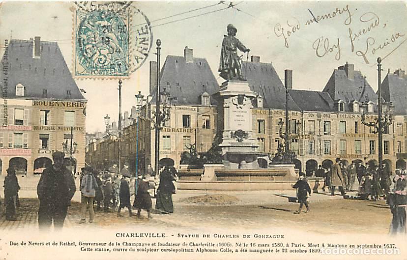 Postcards: France - 08 - Charleville - Statue de Charles de Gonzague - Anim&eacute;e - Coloris&eacute;e - Pr&eacute;curseur - Oblit&eacute;