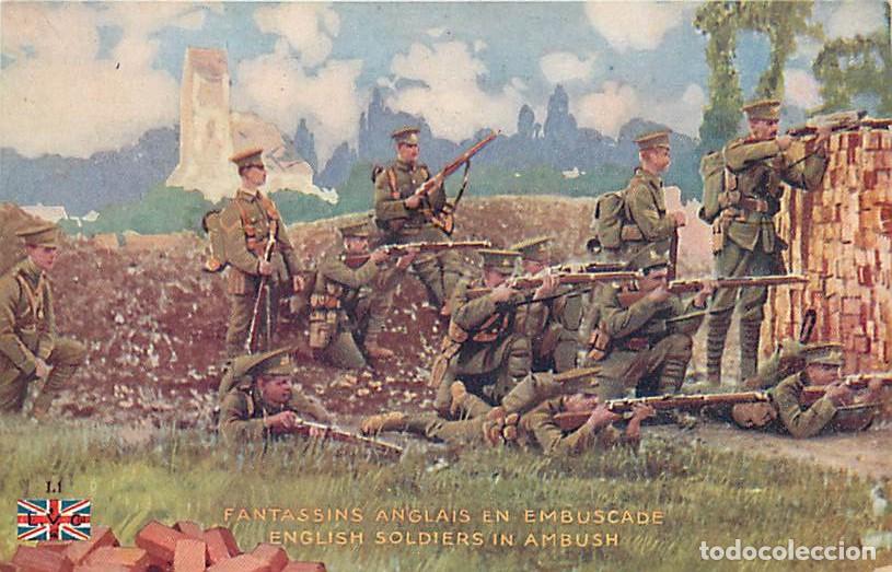 Postcards: Pays - Royaume-Uni - English Soldiers in airbush - Fantassins anglais en embuscade - Coloris&eacute;e - Mil