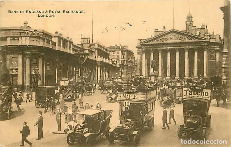 Postcards: Pays - Royaume-Uni - London - Londres - Bank of England and Royal Exchange - Anim&eacute;e - Automobiles -