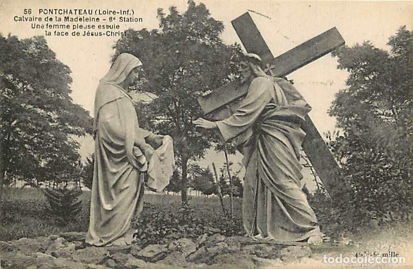 Postkarten: France - 44 - Pontchateau - Calvaire de la Madeleine - 6e Station - Une femme pieuse essuie la face