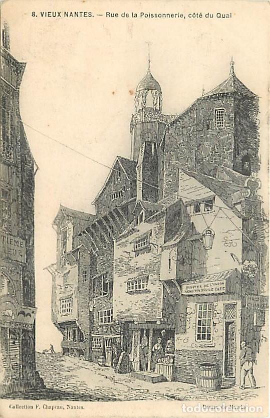 Postcards: France - 44 - Nantes - Vieux Nantes - Rue de la Poissonnerie, c&ocirc;t&eacute; du Quai - Dessin de Hawke - Illus