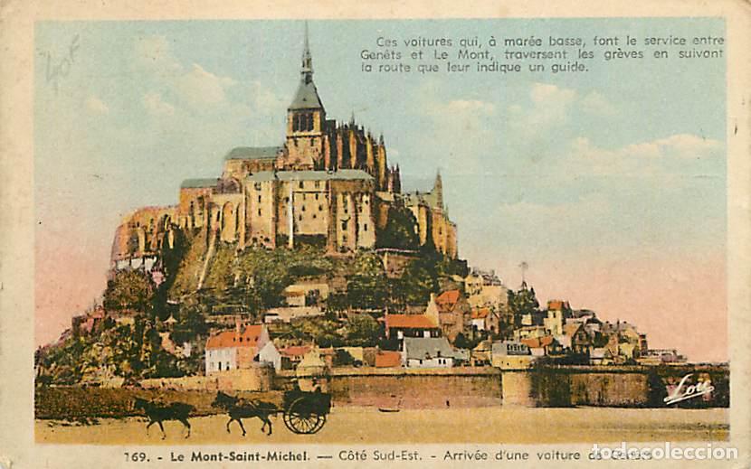 Postales: France - 50 - Le Mont Saint Michel - C&ocirc;t&eacute; Sud-Est - Arriv&eacute;e d'une voiture de Genets - Anim&eacute;e - Color