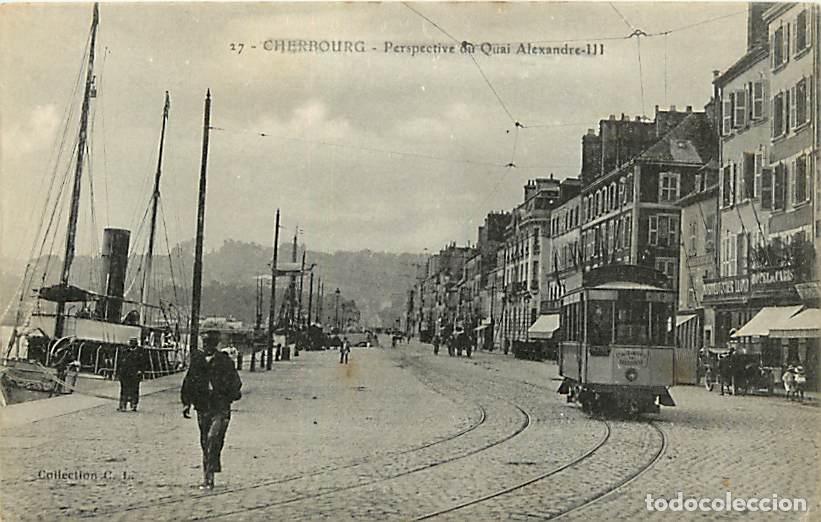 Postcards: France - 50 - Cherbourg - Perspective du Quai Alexandre III - Anim&eacute;e - Tramway - Correspondance - CP