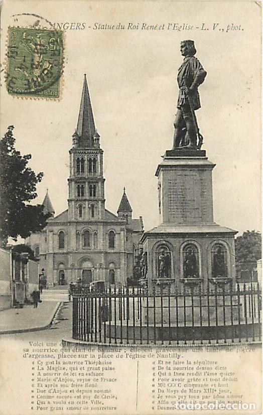 Cartoline: France - 49 - Angers - Statue du Roi Ren&eacute; et l'Eglise - CPA - Oblit&eacute;ration ronde de 1918 - Voir Scan