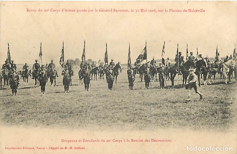 Postales: France - 54 - Malz&eacute;ville - Revue du 20e Corps d'Arm&eacute;e par le G&eacute;n&eacute;ral Bailloud le 31 Mai 1906 sur le