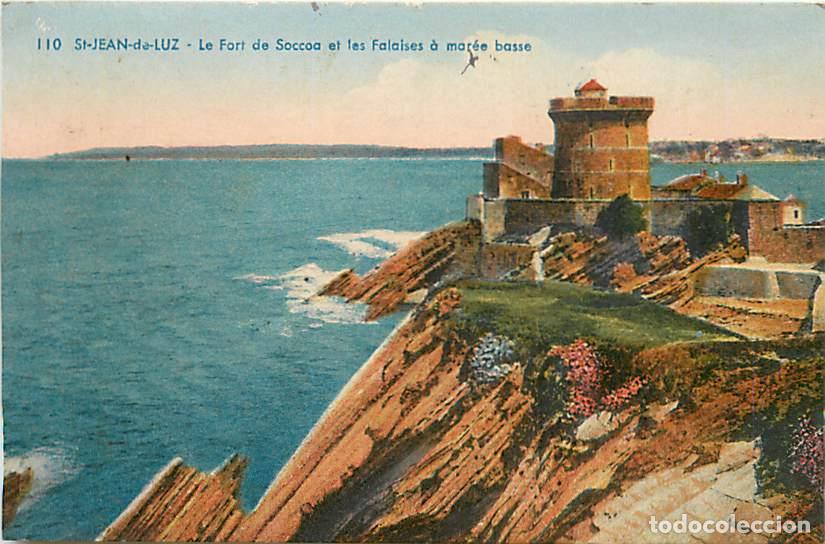 Cartes Postales: France - 64 - Saint Jean de Luz - Le Fort de Soccoa et les Falaises &agrave; mar&eacute;e basse - Coloris&eacute;e - CPA