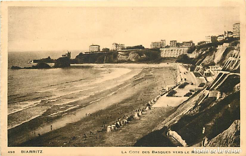 Postales: France - 64 - Biarritz - La Cote des Basques vers le Rocher de la Vierge - Carte venant d'un carnet