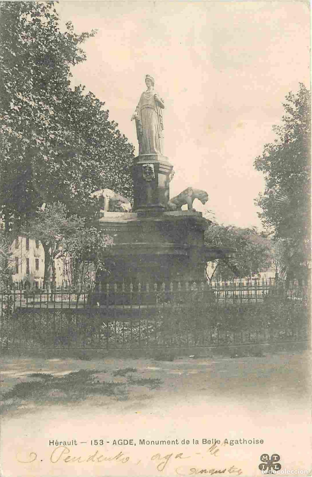 Postkarten: France - 34 - Agde - Monument de la Belle Agathoise - Pr&eacute;curseur - CPA - Oblit&eacute;ration ronde de 1904