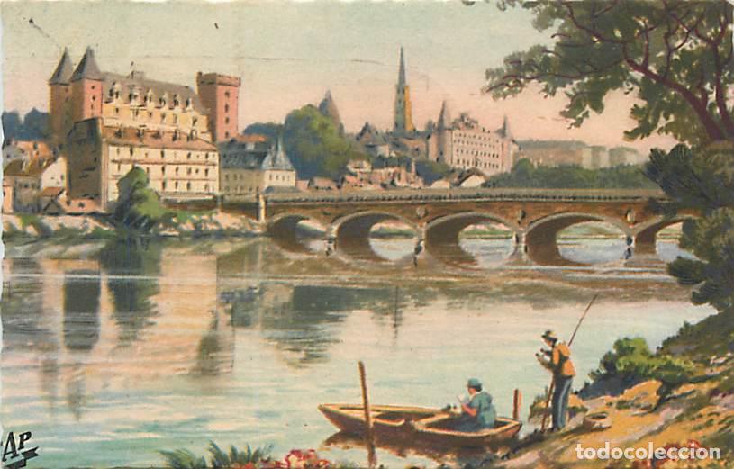 Postais: France - 64 - Pau - Le Ch&acirc;teau et le Gave - illustration - Coloris&eacute;e - CPA - Oblit&eacute;ration ronde de 1