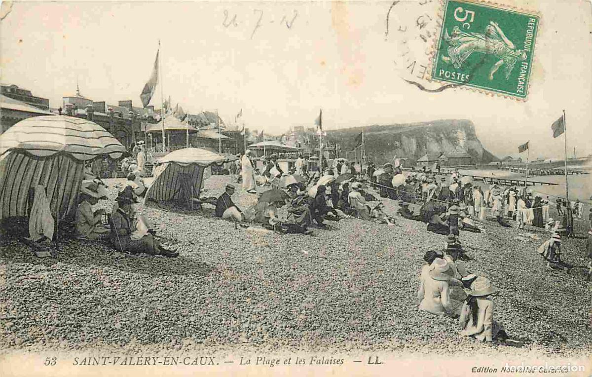 Postales: France - 76 - Saint Val&eacute;ry en Caux - La Plage et les Falaises - Anim&eacute;e - Oblit&eacute;ration ronde de 1913