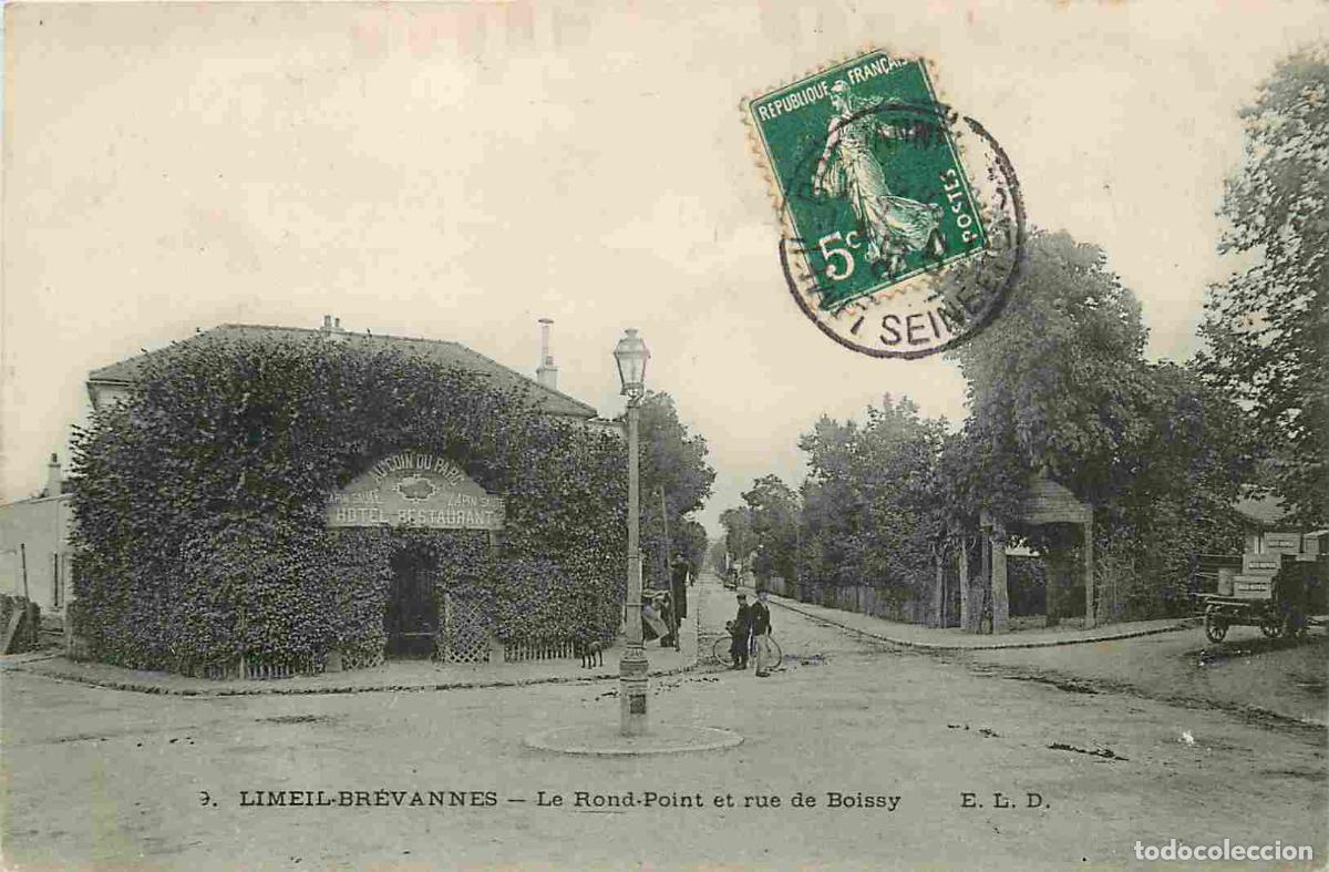 Postales: France - 94 - Limeil Brevannes - Le Rond-Point et rue des Boissy - Anim&eacute;e - Hotel Restaurant Au coin