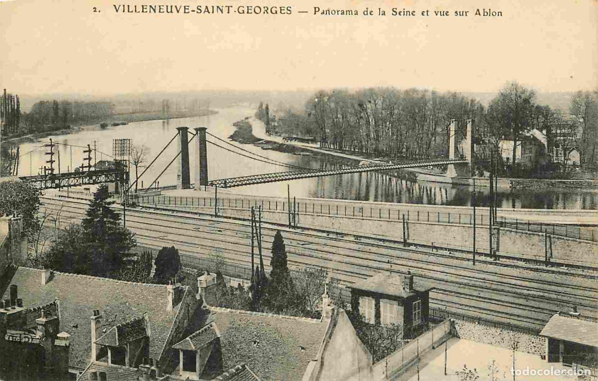 Cartoline: France - 94 - Villeneuve Saint Georges - Partorama de la Seine et vue sur Ablon - chemins de fer - C