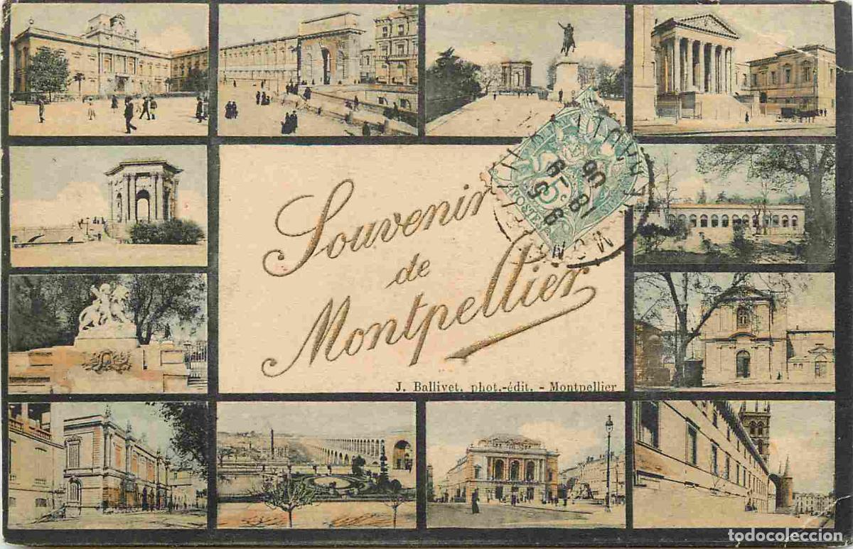 Postais: France - 34 - Montpellier - Multivues - Coloris&eacute;e - CPA - Oblit&eacute;ration ronde de 1906 - Etat pli visi