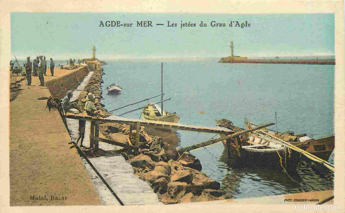 Postkarten: France - 34 - Agde - Les jet&eacute;es du Grau d'Agde - Anim&eacute;e - Coloris&eacute;e - CPA - Oblit&eacute;ration ronde de 19
