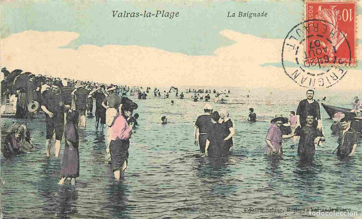 Cartes Postales: France - 34 - Valras Plage - La Baignade - Baigneurs et Baigneuses - Anim&eacute;e - Coloris&eacute;e - Correspond