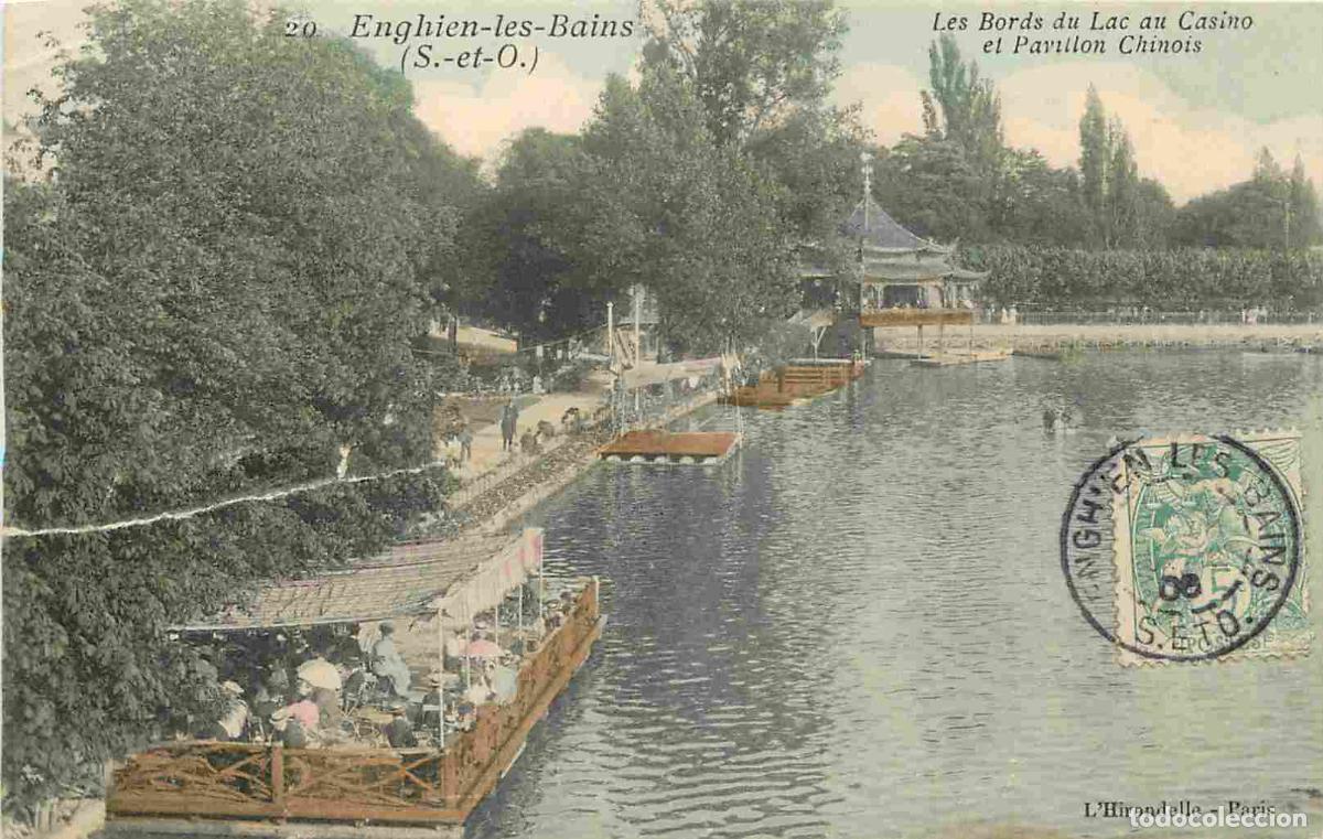 Postais: France - 95 - Enghien les Bains - Les Bords du Lac au Casino Pavillon Chinois - Anim&eacute;e - Coloris&eacute;e -