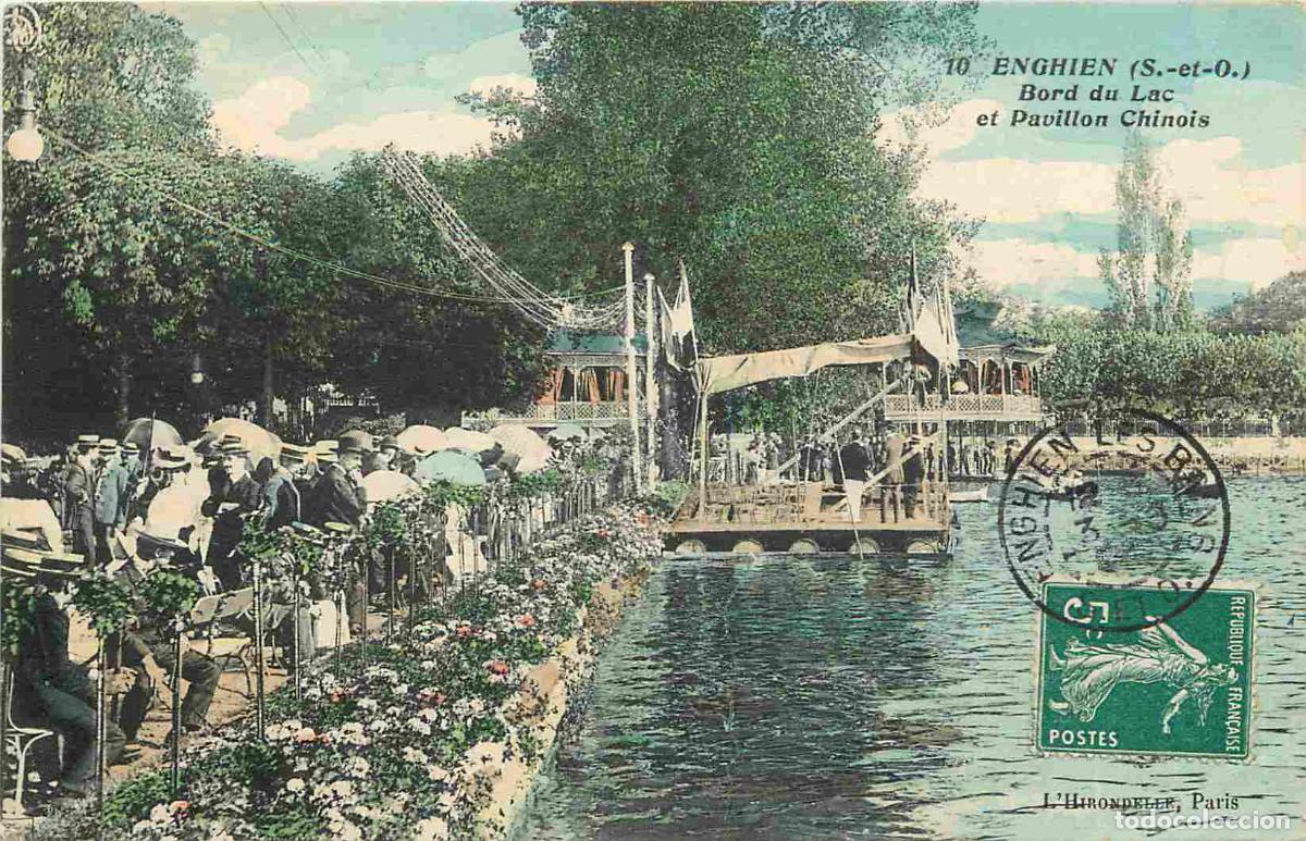 Postais: France - 95 - Enghien les Bains - Bord du Lac et Pavillon Chinois - Anim&eacute;e - Coloris&eacute;e - CPA - Oblit