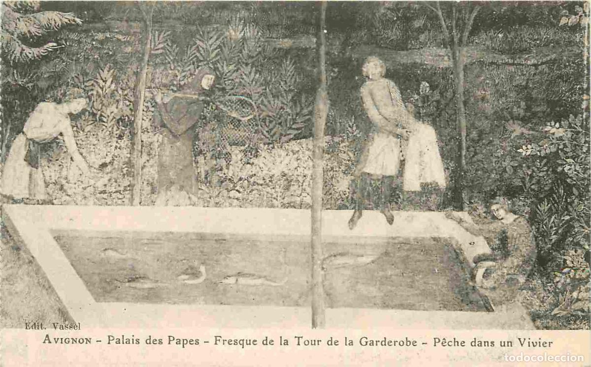 Postais: France - 84 - Avignon - Palais des Papes - Fresque de la Tour de la Garderobe - P&ecirc;che dans un Vivier