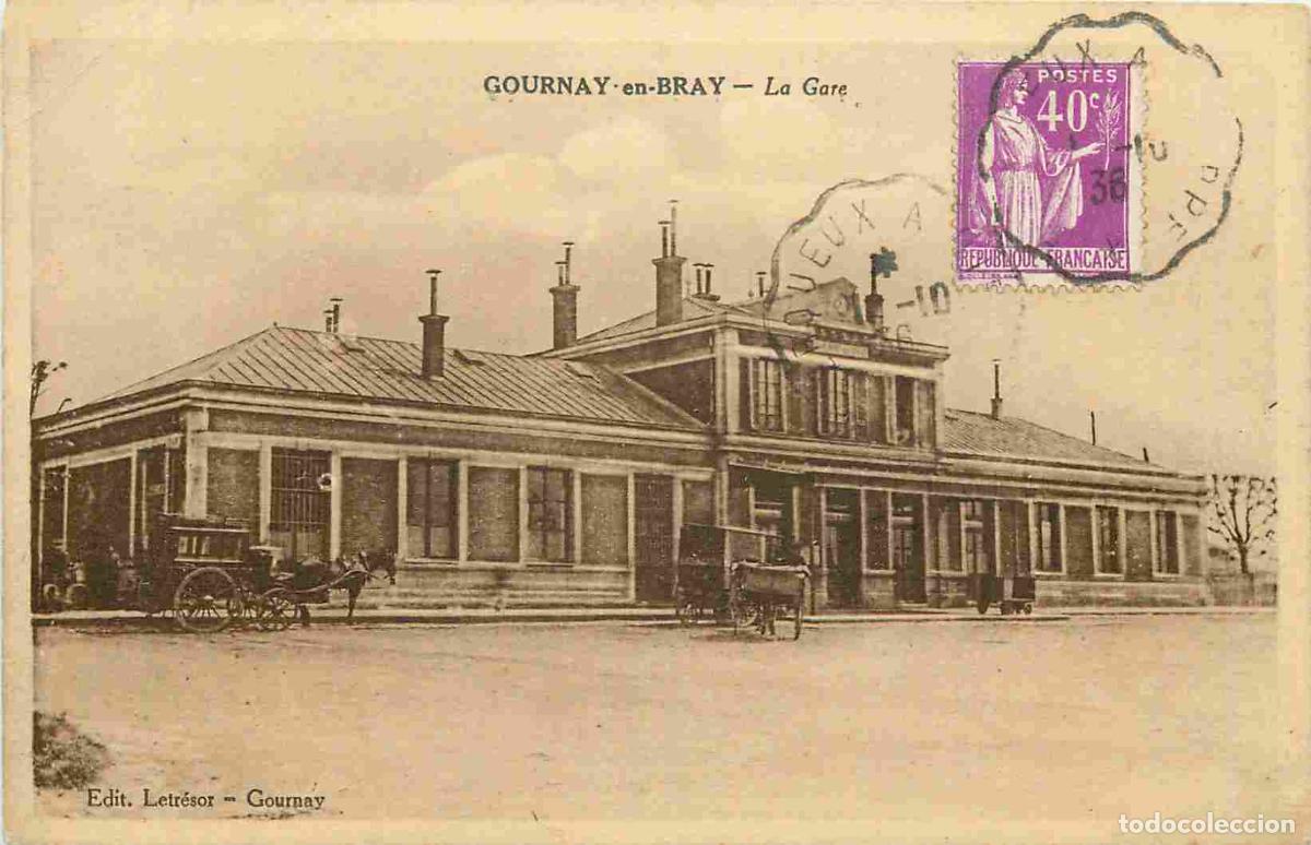 Postcards: France - 76 - Gournay en Bray - La Gare - Anim&eacute;e - CPA - Oblit&eacute;ration ronde de 1938 - Etat pli visib