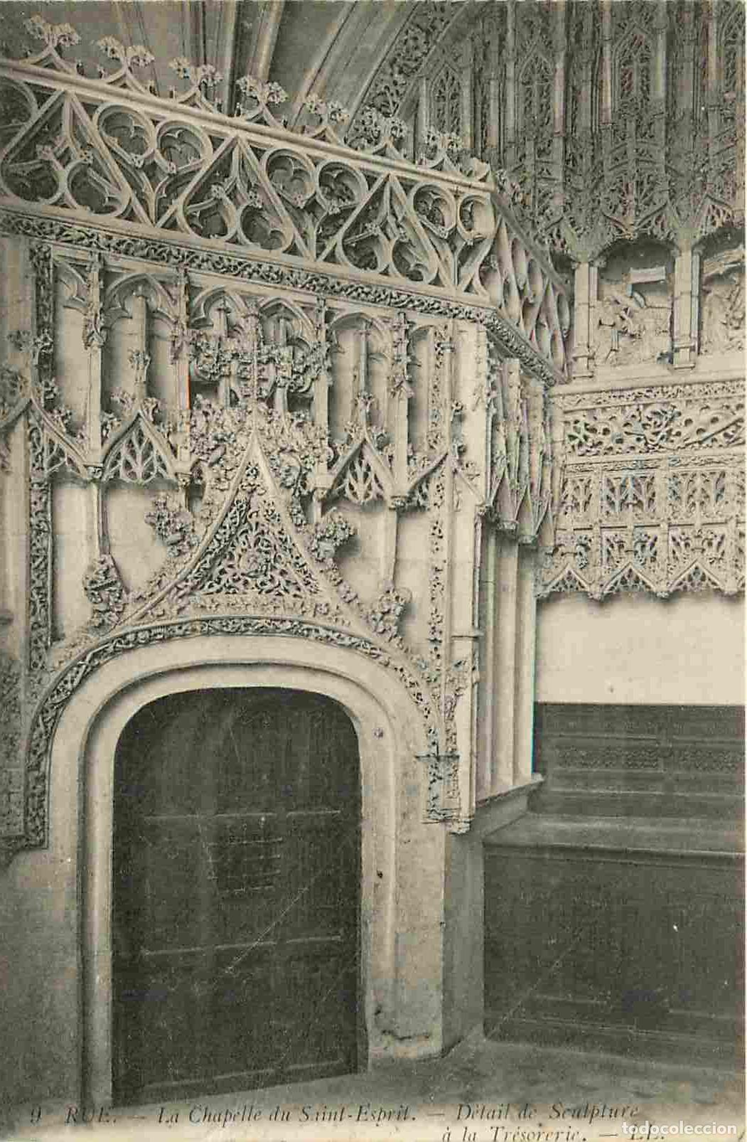 Postcards: France - 80 - Rue - int&eacute;rieur de la Chapelle du Saint Esprit - D&eacute;tail de sculpture &agrave; la tr&eacute;sorerie -