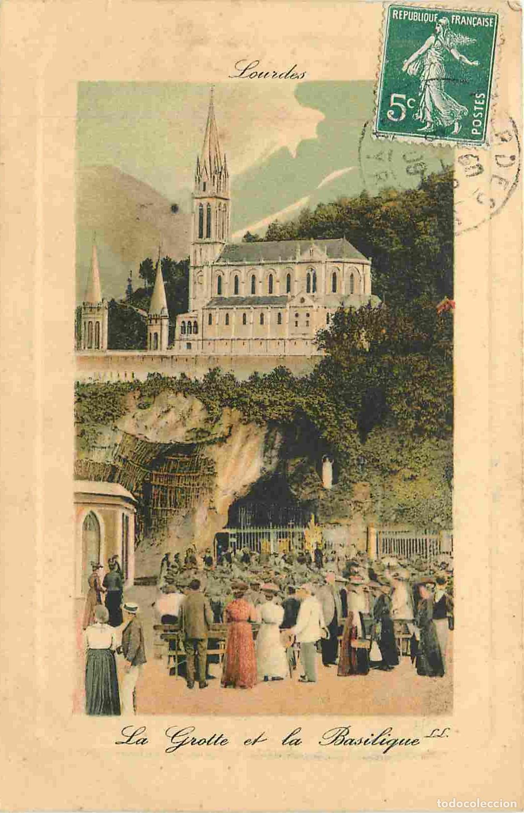 Cartes Postales: France - 65 - Lourdes - La Grotte et la Basilique - Anim&eacute;e - Coloris&eacute;e - CPA - Oblit&eacute;ration ronde de