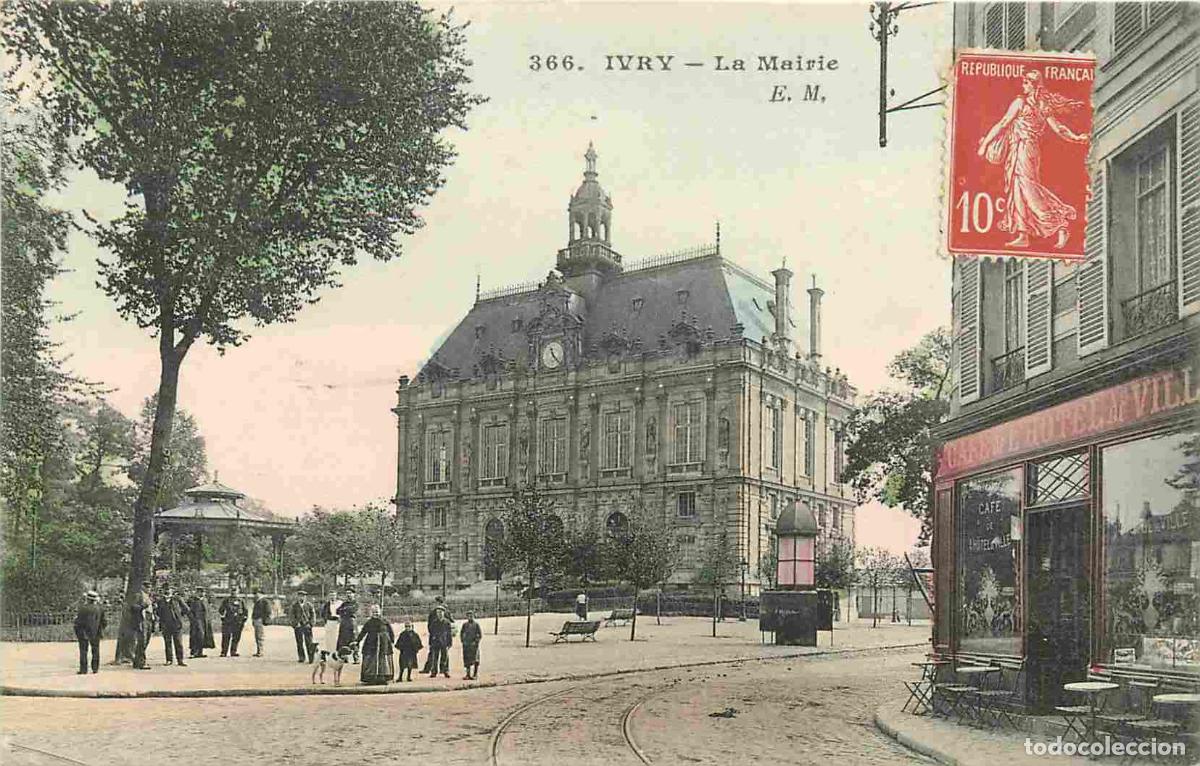 Cartes Postales: France - 94 - Ivry sur Seine - La Mairie - Anim&eacute;e - Coloris&eacute;e - Caf&eacute; de l'Hotel de Ville - CPA - Voi