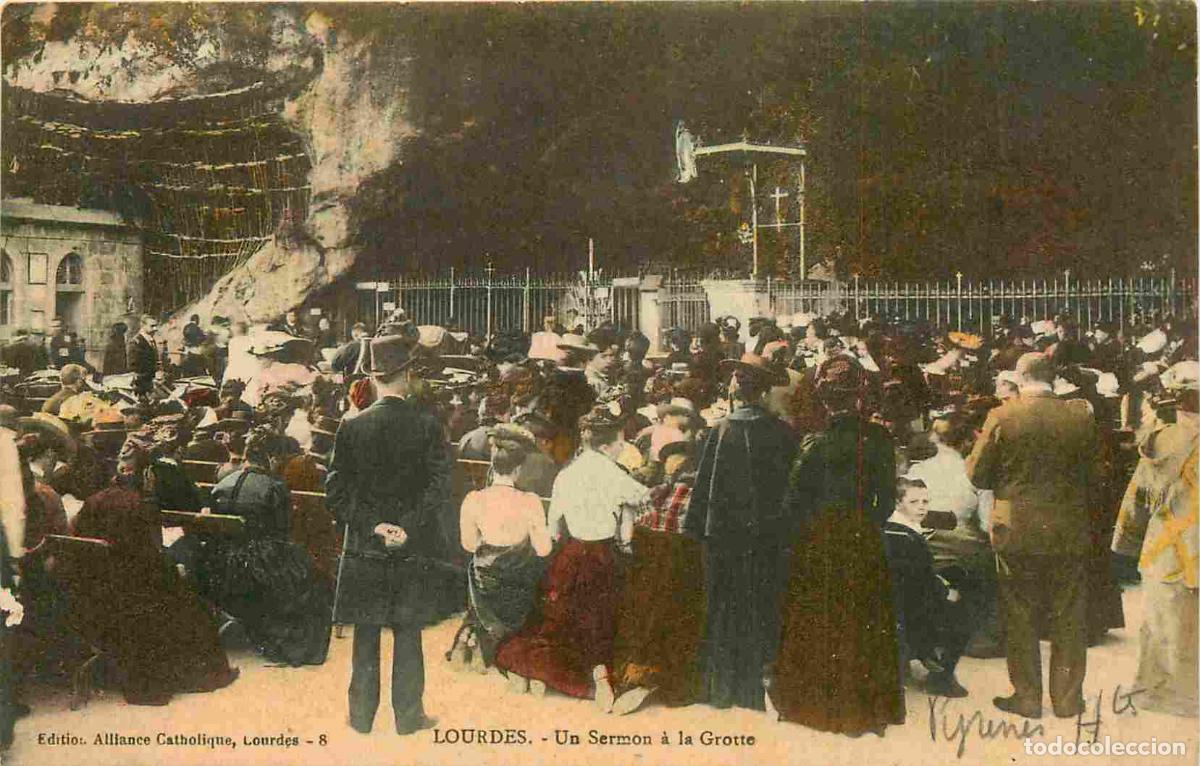 Cartes Postales: France - 65 - Lourdes - Un sermon &agrave; la grotte - Anim&eacute;e - Coloris&eacute;e - CPA - Oblit&eacute;ration ronde de 191