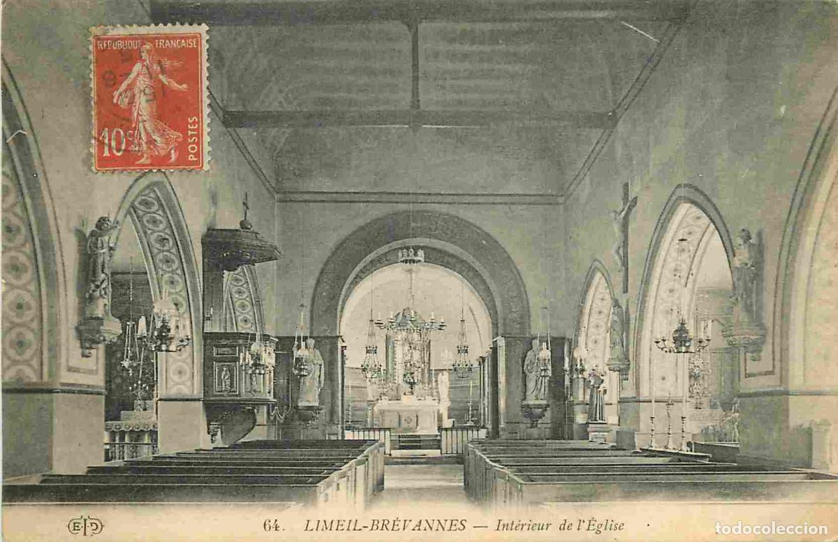 Cartes Postales: France - 94 - Limeil Brevannes - int&eacute;rieur de l'Eglise - Correspondance - CPA - Oblit&eacute;ration ronde d