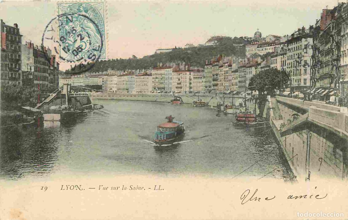 Postcards: France - 69 - Lyon - Vue sur la Sa&ocirc;ne - Coloris&eacute;e - Pr&eacute;curseur - CPA - Oblit&eacute;ration ronde de 1905 -