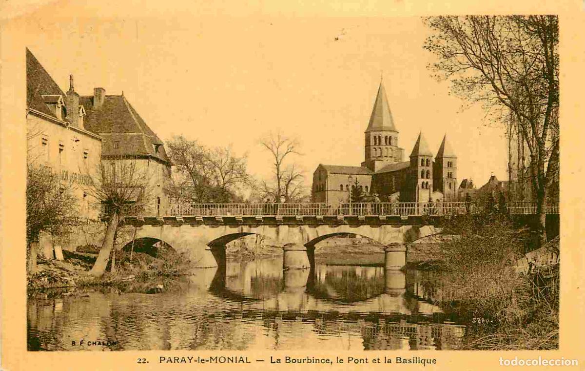 Postais: France - 71 - Paray le Monial - La Bourbince - Le Pont et la Basilique - CPA - Oblit&eacute;ration ronde de