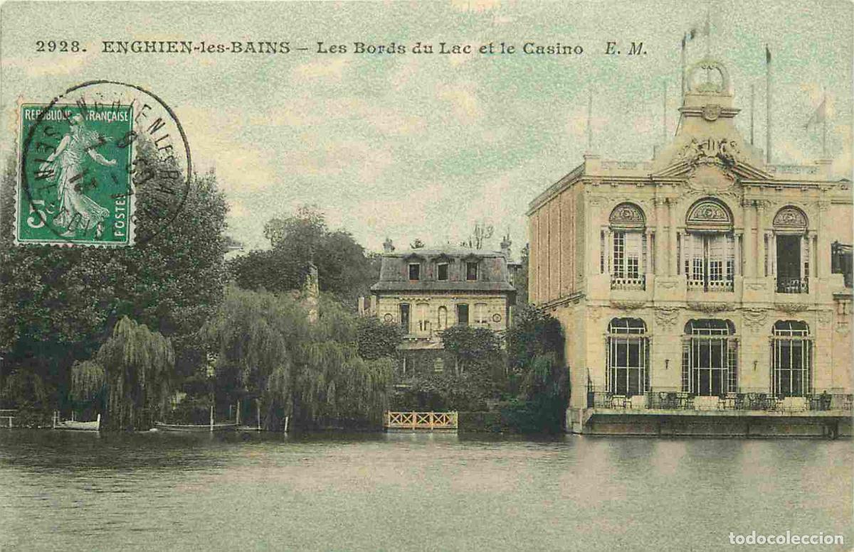 Postcards: France - 95 - Enghien les Bains - Les Bords du Lac et le Casino - Coloris&eacute;e - CPA - Oblit&eacute;ration ron
