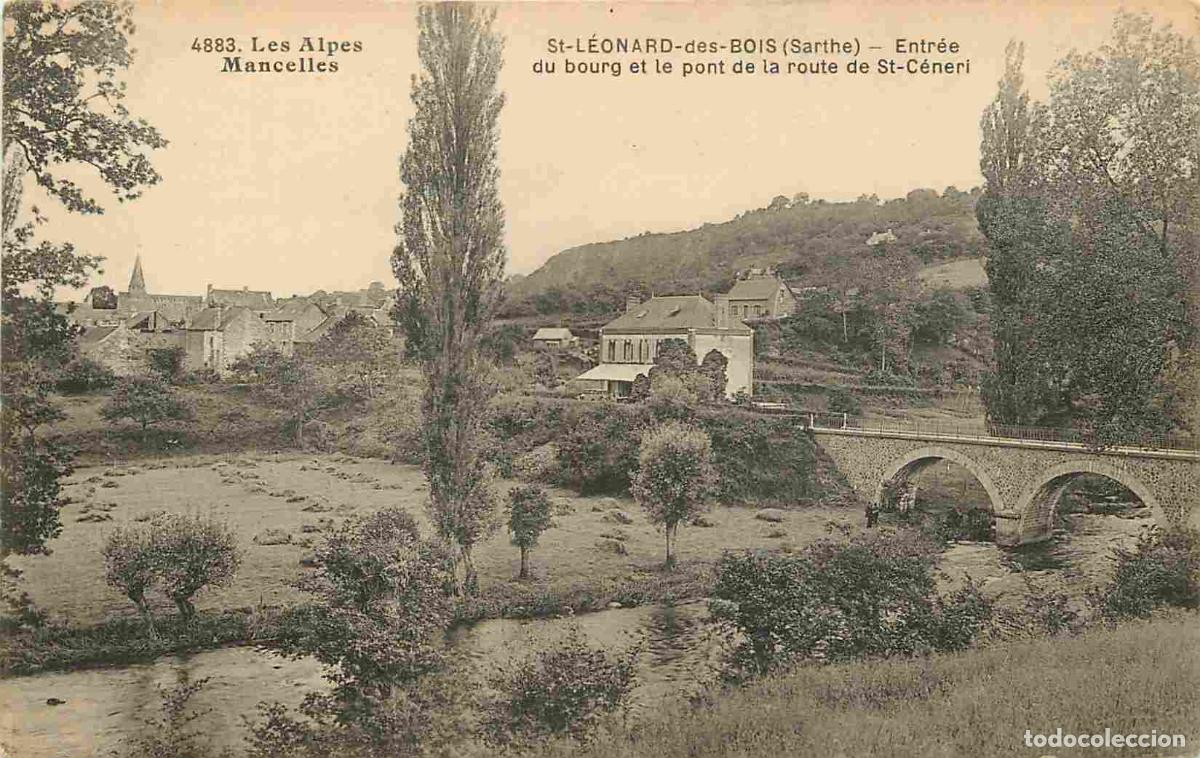 Postais: France - 72 - Saint L&eacute;onard des Bois - entr&eacute;e du bourg et le pont de la route de St-C&eacute;neri - Alpes M