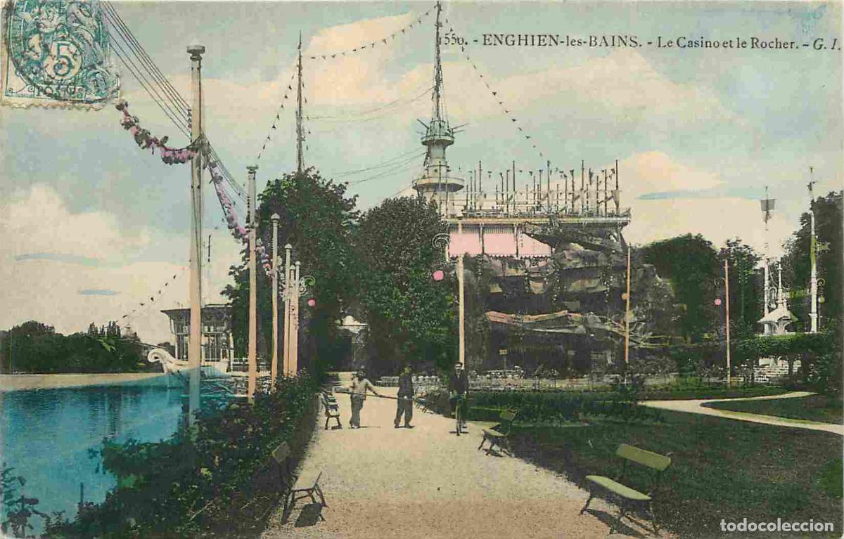 Postais: France - 95 - Enghien les Bains - Le Casino et le Rocher - Anim&eacute;e - Coloris&eacute;e - CPA - Oblit&eacute;ration r