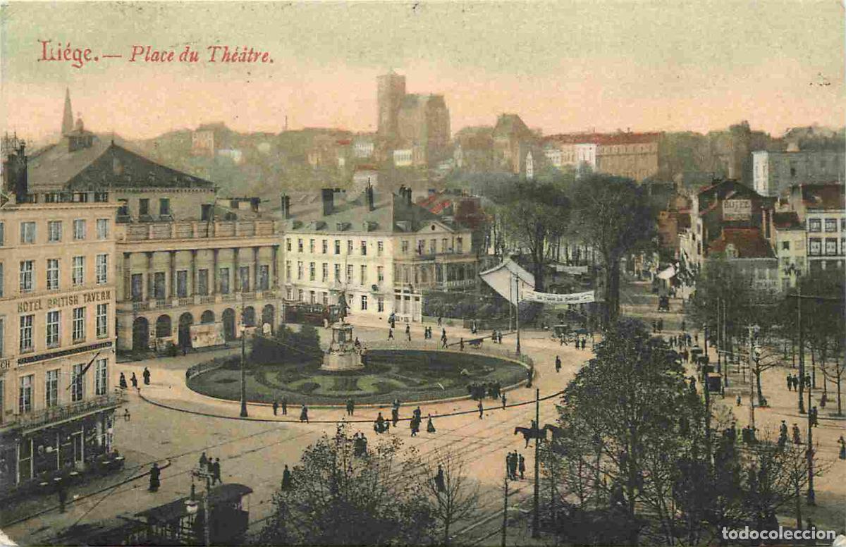 Cartes Postales: Pays - Belgique - Li&egrave;ge - Luik - Place du Th&eacute;atre - Coloris&eacute;e - CPA - Oblit&eacute;ration ronde de 1907 - E