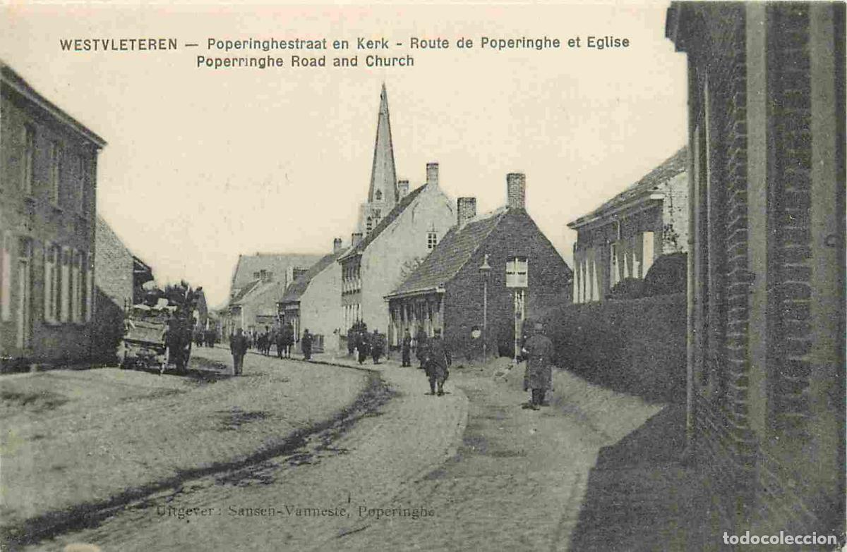 Postkarten: Pays - Belgique - Vleteren - Westvleteren - Poperinghestraat en Kerk - Route de Poperinghe et Eglise