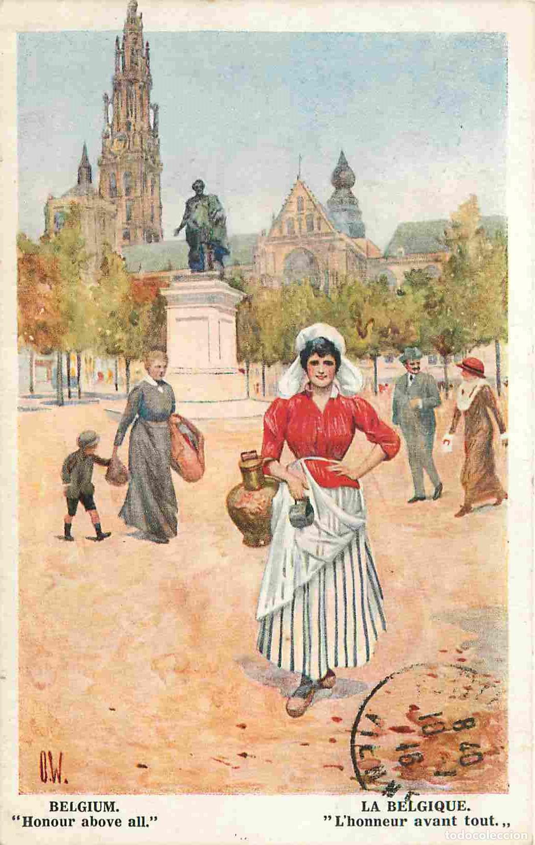 Postkarten: Pays - Belgique - L'honneur avant tout - Honour aboce all - Art illustration - Folklore - Coloris&eacute;e