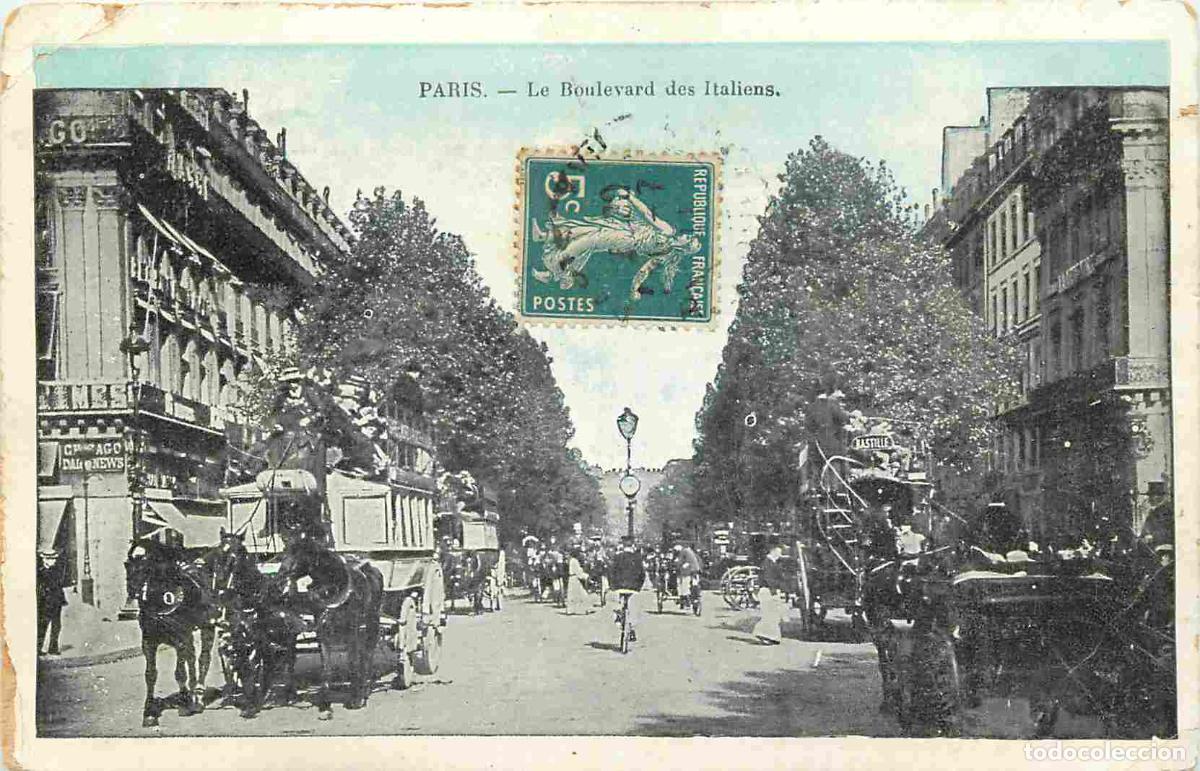Postkarten: France - 75 - Paris - Le Boulevard des Italiens - Anim&eacute;e - CPA - Oblit&eacute;ration ronde de 1911 - Etat p