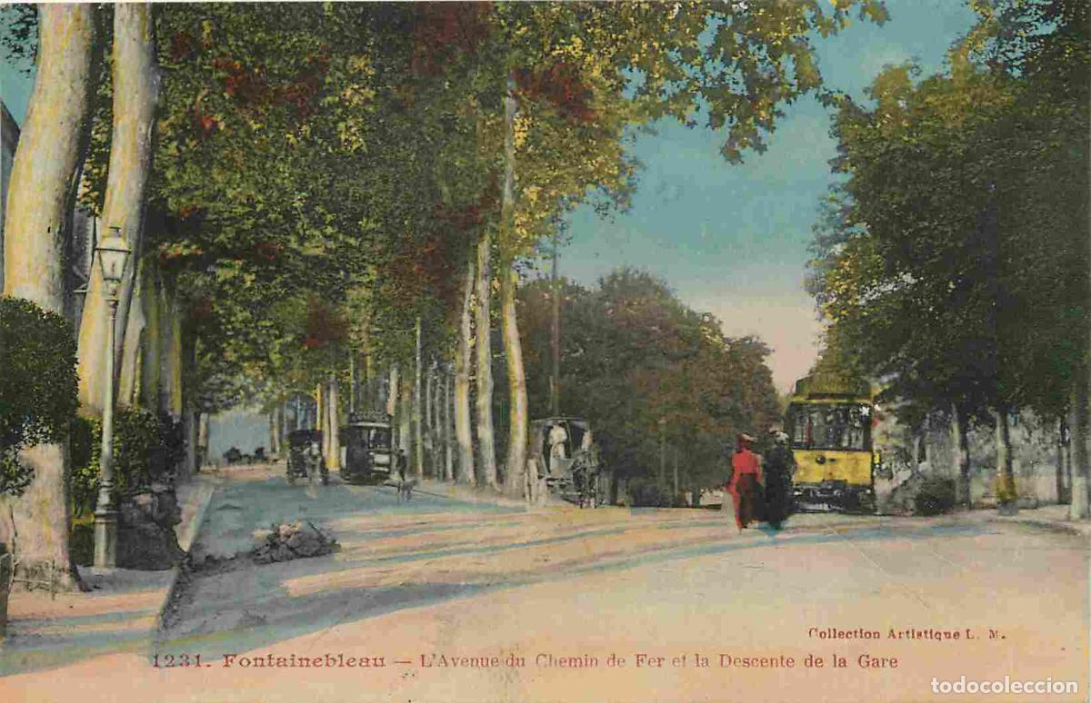 Cartes Postales: France - 77 - Fontainebleau - Avenue du Chemin de Fer et Descente de la Gare - Anim&eacute;e - Coloris&eacute;e -