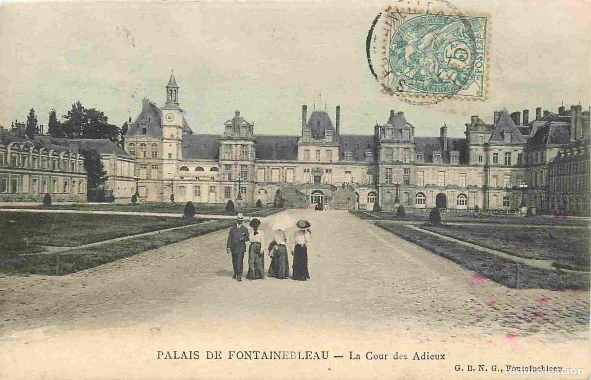 Cartes Postales: France - 77 - Fontainebleau - Palais de Fontainebleau - Cour des Adieux - Anim&eacute;e - Coloris&eacute;e - CPA -