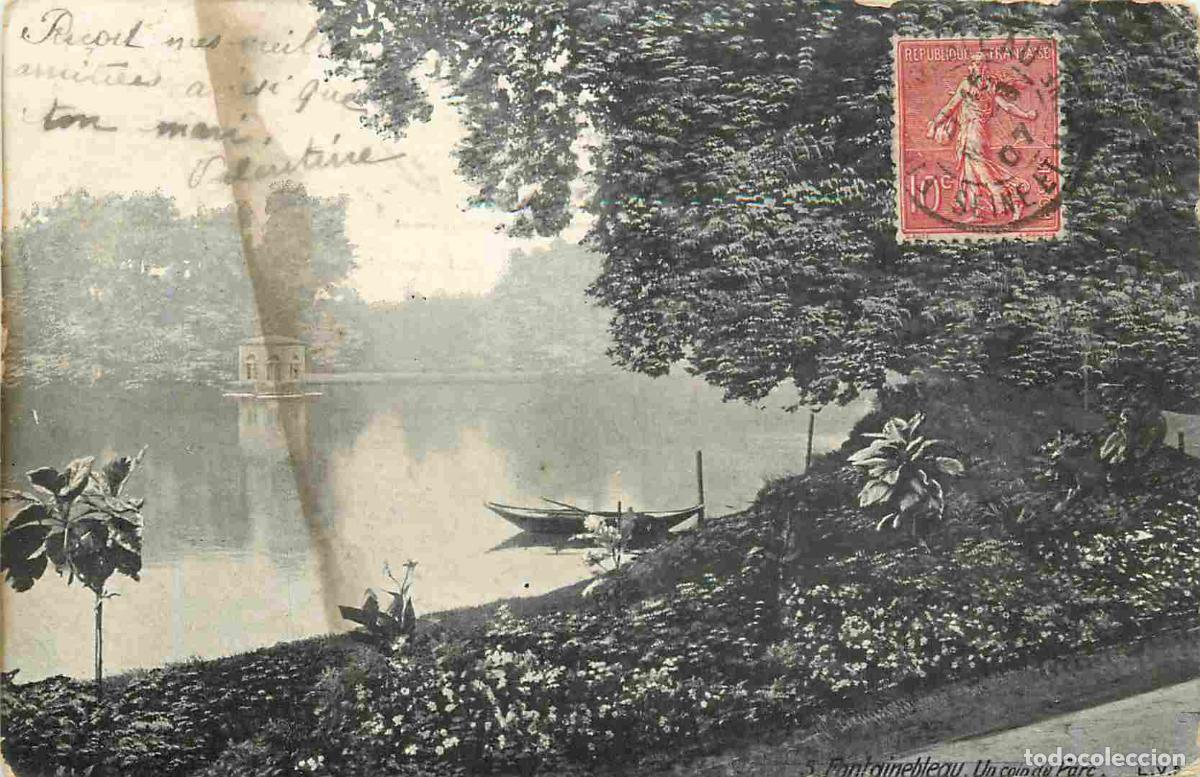 Postkarten: France - 77 - Fontainebleau - Un coin du Parc - Correspondance - CPA - Oblit&eacute;ration ronde de 1907 -