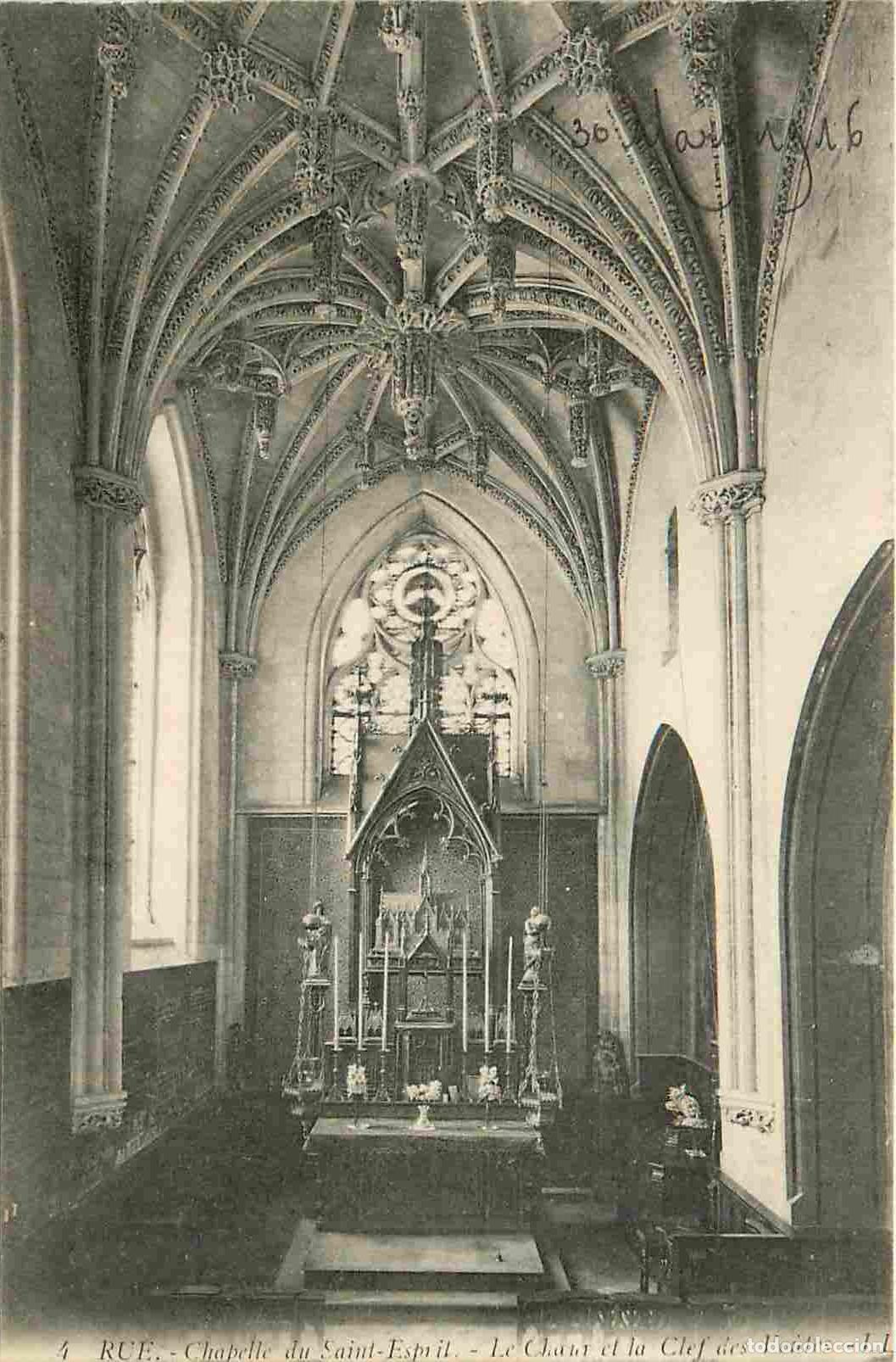Cartes Postales: France - 80 - Rue - int&eacute;rieur de la Chapelle du Saint Esprit - Le Ch�ur et la Clef des Voutes - Corr
