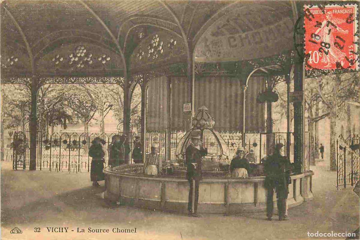 Cartoline: France - 03 - Vichy - Source Chomel - Anim&eacute;e - Correspondance - CPA - Oblit&eacute;ration ronde de 1927 - V