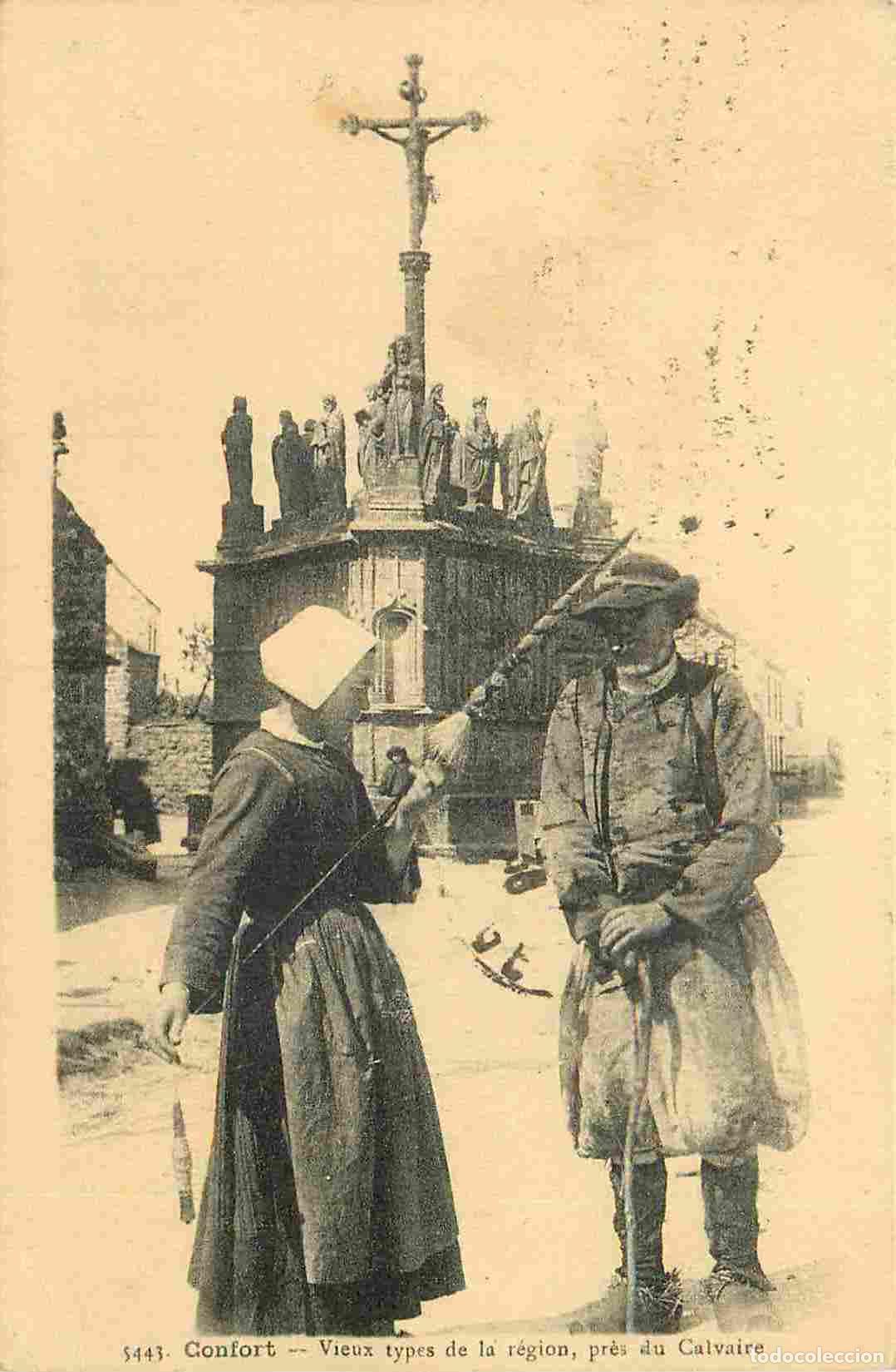 Postkarten: France - 29 - Confort - Vieux types de la r&eacute;gion pr&egrave;s du Calvaire - Anim&eacute;e - Folklore - Sc&egrave;ne et Typ
