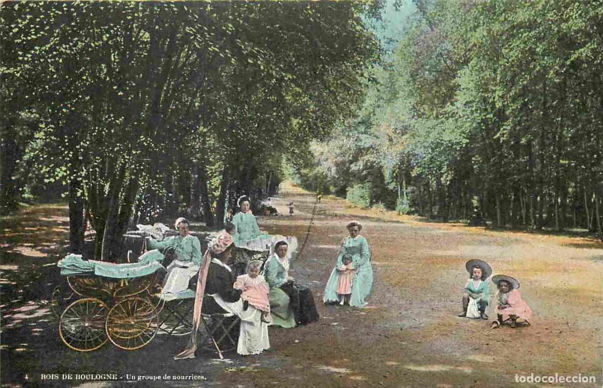 Postais: France - 75 - Paris - Bois de Boulogne - Un groupe de nourrices - Anim&eacute;e - Coloris&eacute;e - Enfants - CPA