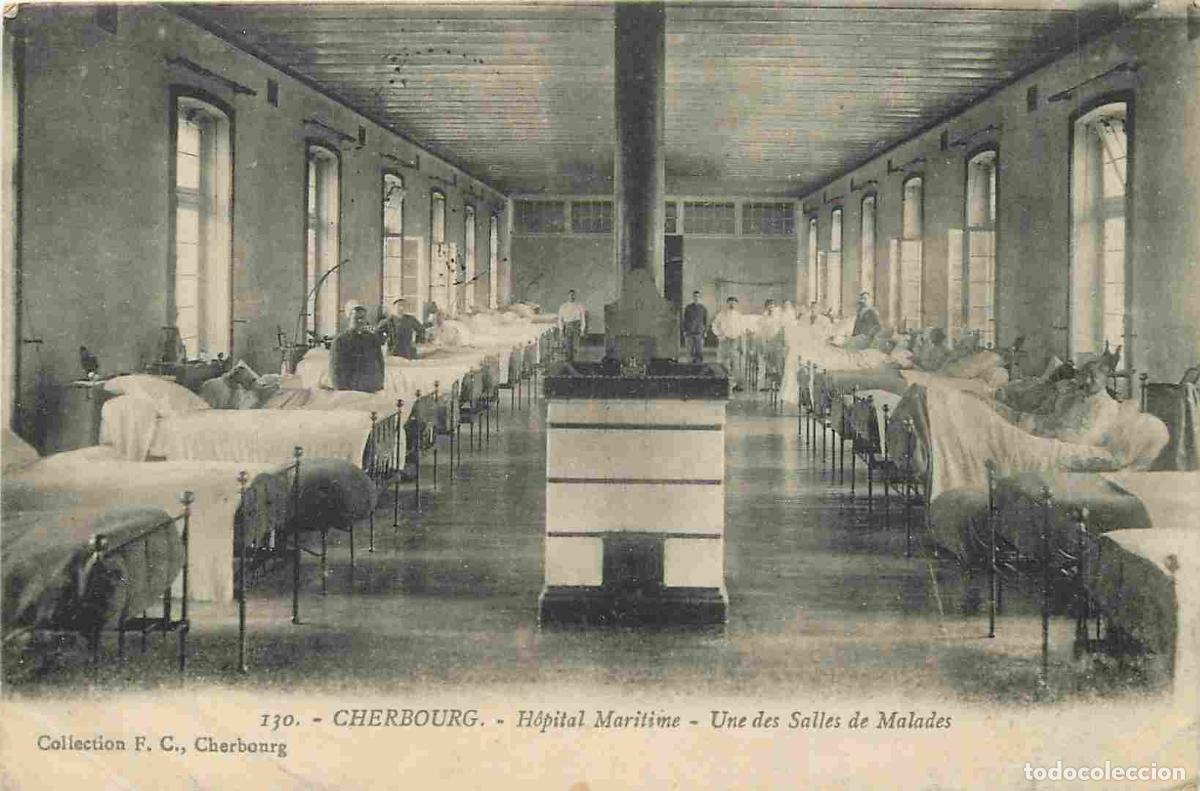 Cartoline: France - 50 - Cherbourg - H&ocirc;pital Maritime - Une des Salles de Malades - Anim&eacute;e - Correspondance - C