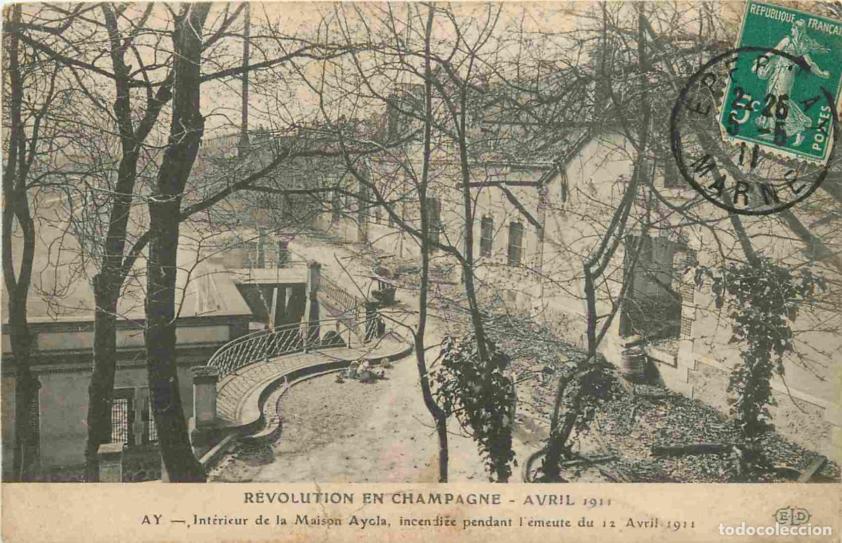 Cartes Postales: France - 51 - Ay - R&eacute;volution en Champagne 12 Avril 1911 - lnt&eacute;rieur de la Maison Ayala incendi&eacute;e pe