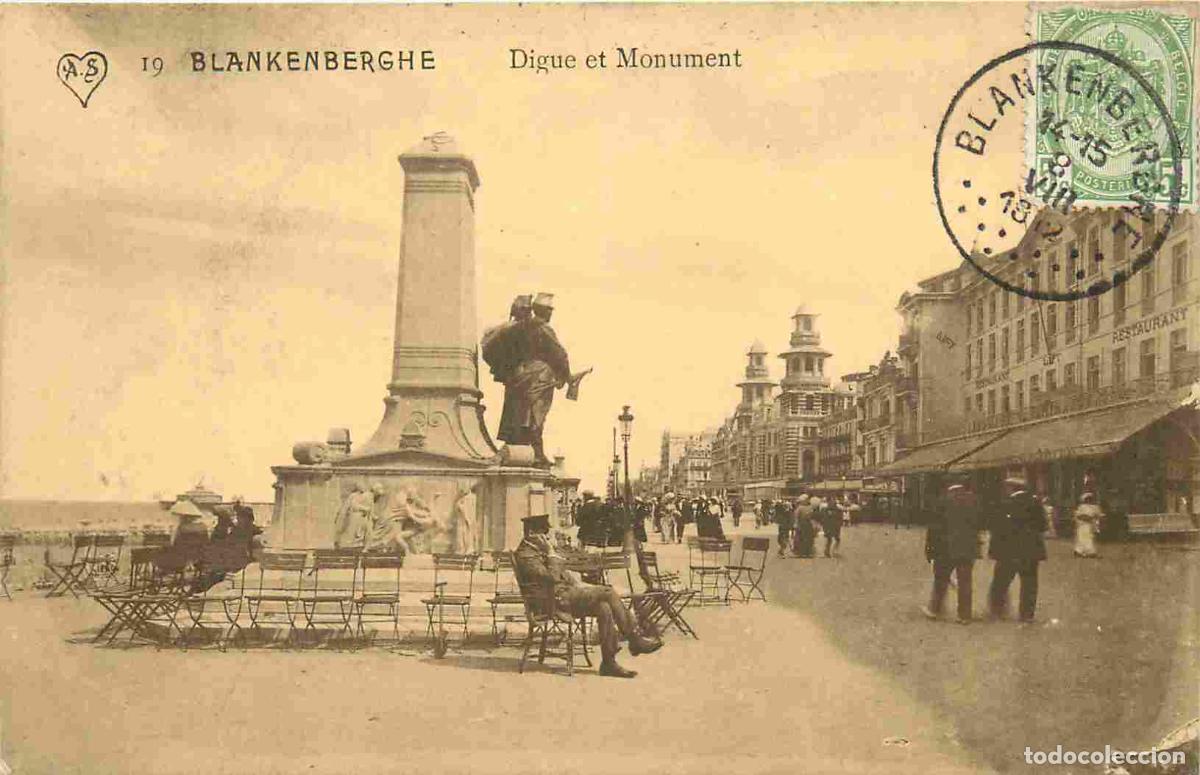 Postales: Belgique - Blankenberghe - Digue et Monument - Anim&eacute;e - CPA - Oblit&eacute;ration ronde de 1912 - Voir Scan