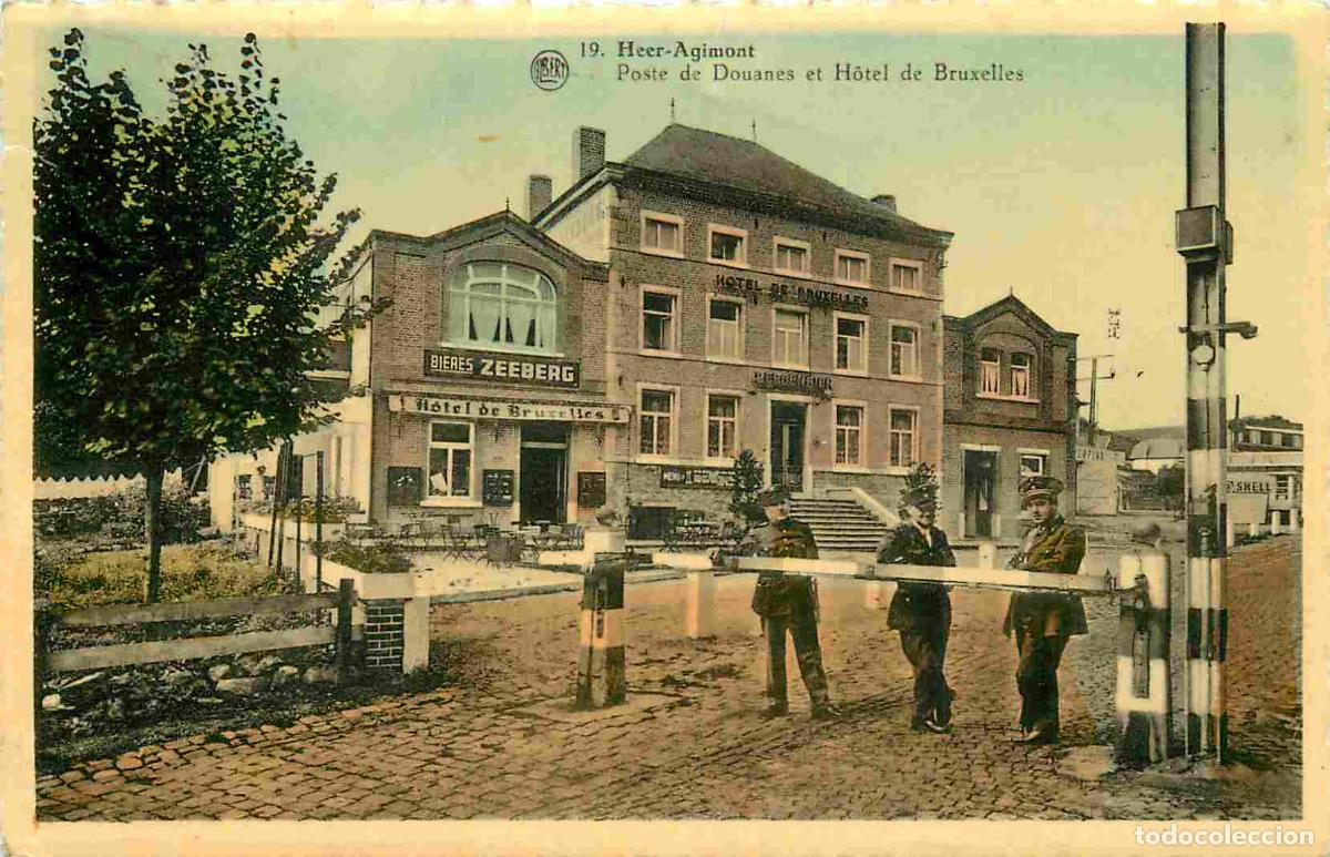 Postales: Belgique - Hasti&egrave;re - Heer-Agimont - Poste de Douanes et H&ocirc;tel de Bruxelles - Anim&eacute;e - Coloris&eacute;e - C